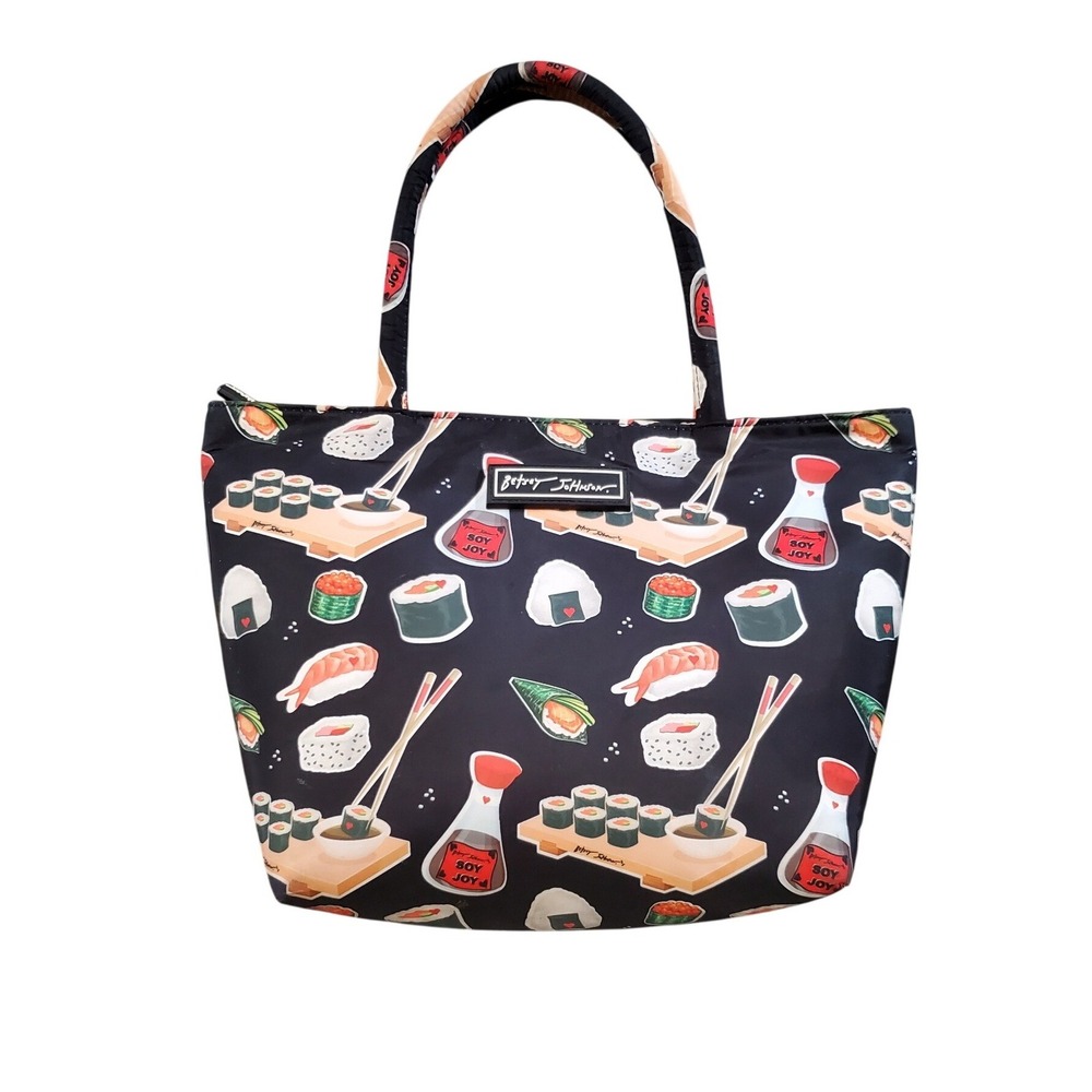 Betsey Johnson Sushi Print Insulated Lunch Tote Bag Black Novelty Kawaii Foodie